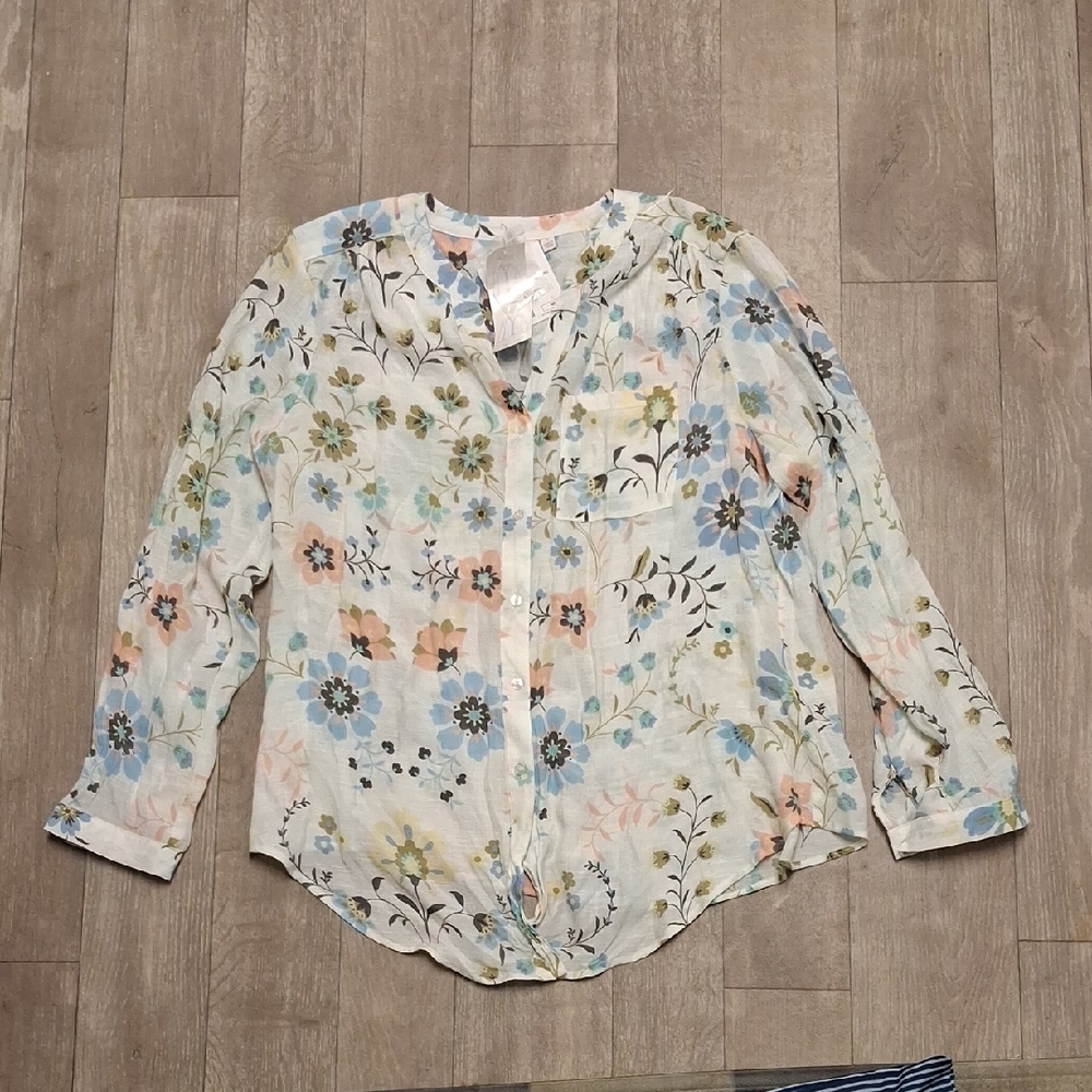 Womens Nwt Zac & Rachel Floral‎ Button Down Pocket Roll Sleeve Shirt